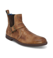 A Michelangelo tan leather chelsea boot with a buckle by Bed Stu.