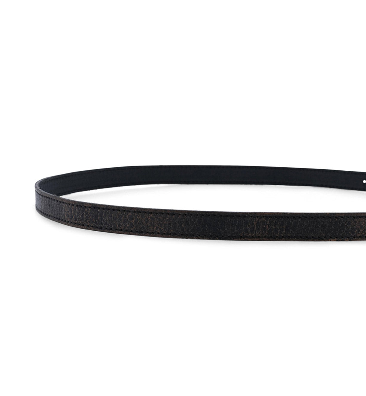 A Monae black leather belt on a white background by Bed Stu.