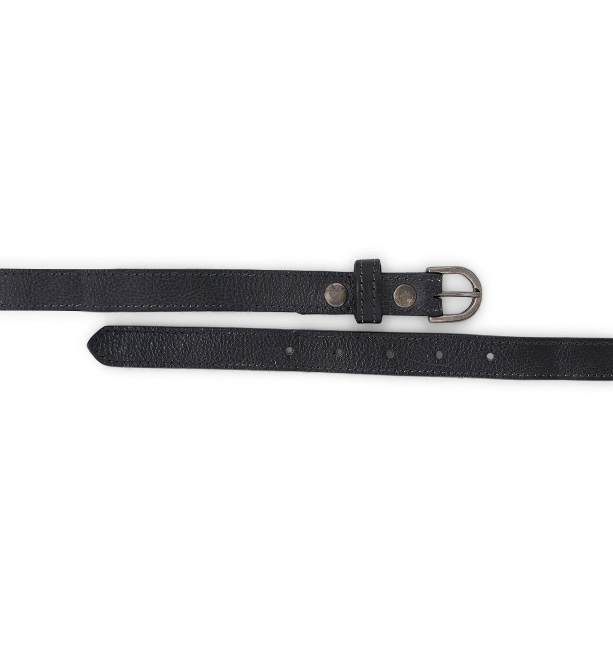A Monae black leather belt on a white background by Bed Stu.