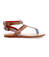 A Bed Stu moon-blue strappy sandal with tan ankle buckles.