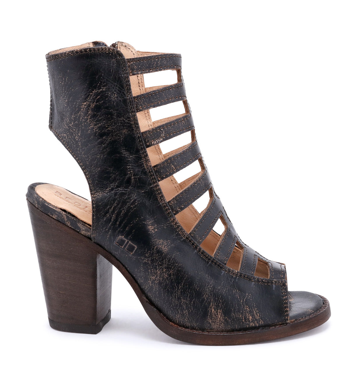 A women's black heeled sandal with a wooden heel, called "Occam" by Bed Stu.