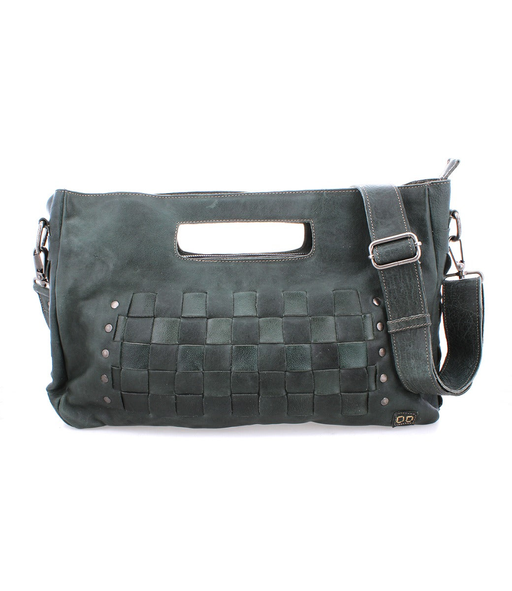 An Orchid L bag from Bed Stu, made of green leather with a strap and studs.