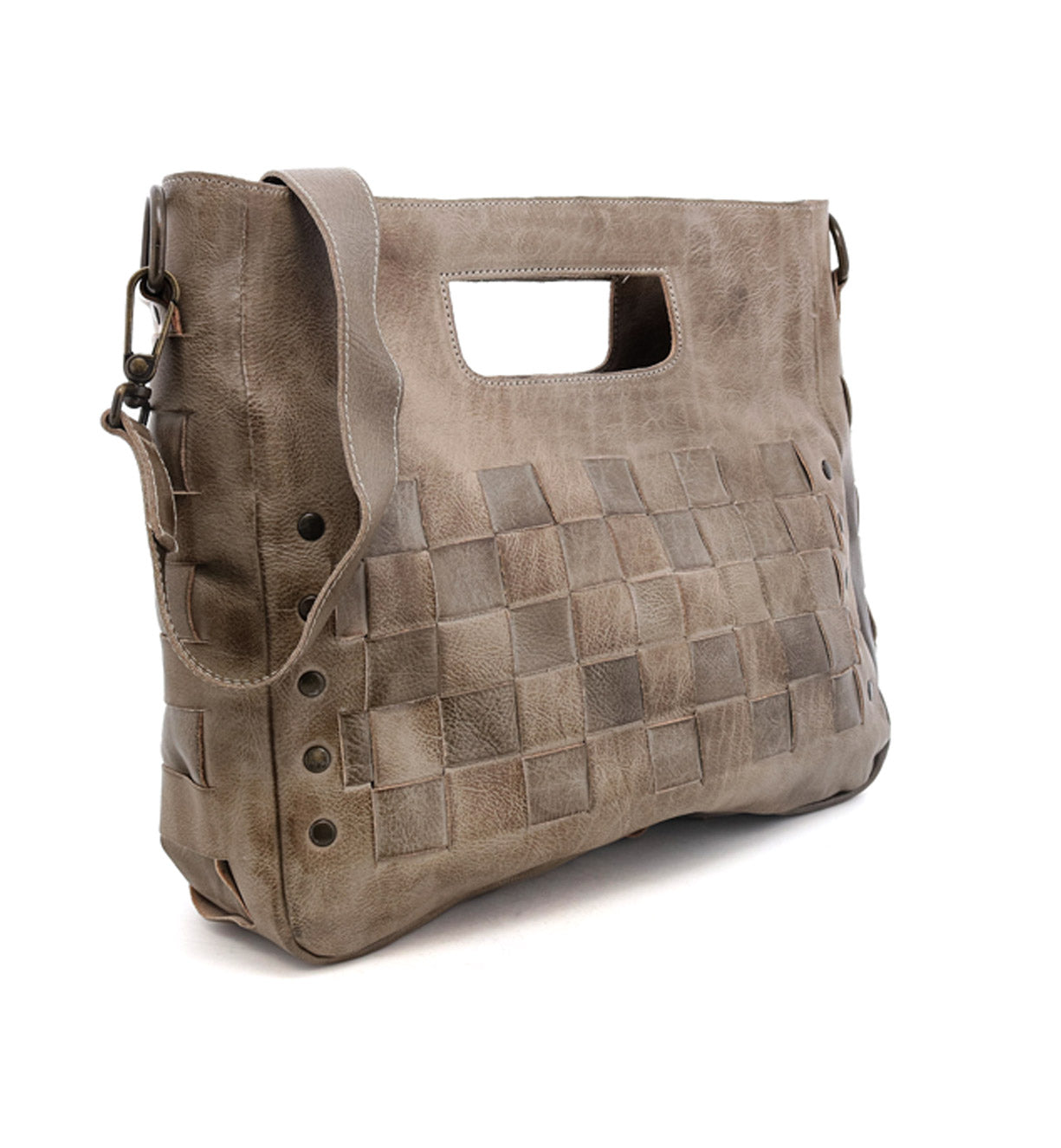 A grey leather Orchid bag with a woven pattern by Bed Stu.