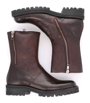 A pair of Bed Stu Ploy Italian leather boots on a white background.