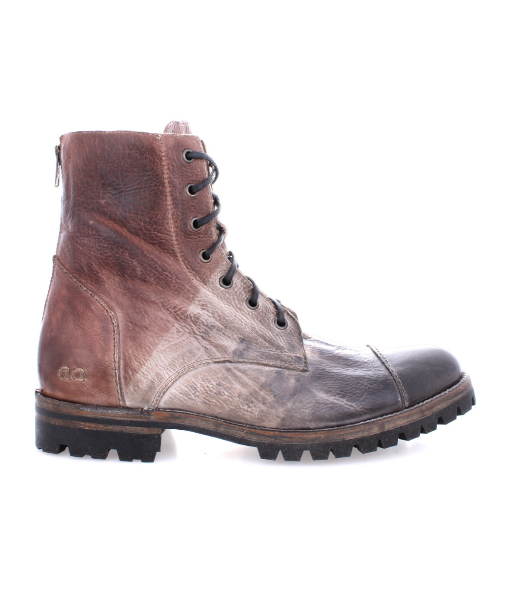 A single Protege Trek brown leather lace-up combat style boot with a rugged sole, isolated on a white background by Bed Stu.