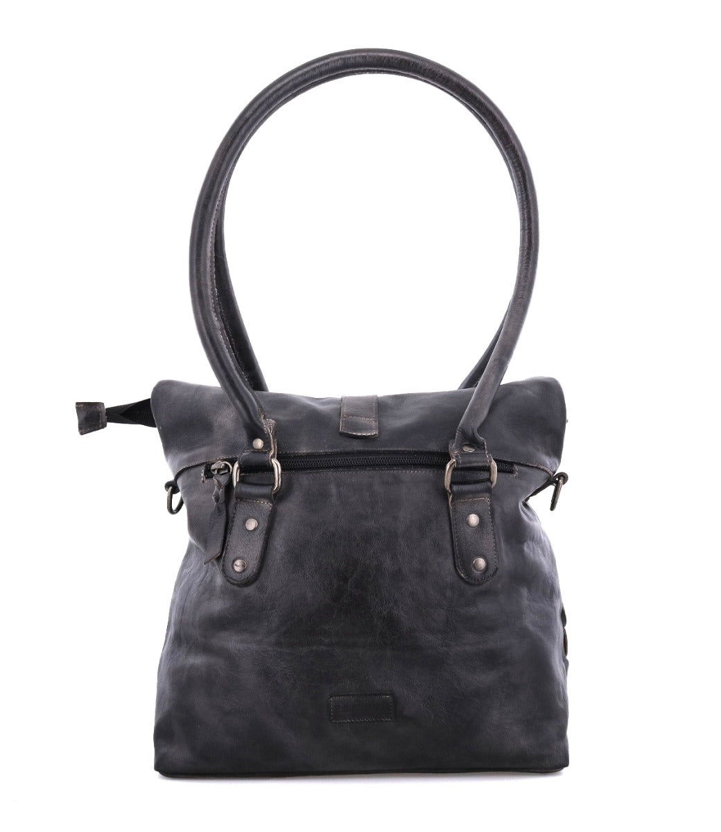 A black leather Rachel handbag with two handles by Bed Stu.