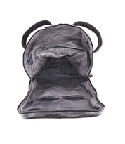The inside of a Bed Stu grey leather Rozes bag.