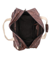 Inside a Ruslan leather duffel bag by Bed Stu with two handles.