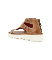 The Soni II by Bed Stu is a brown leather platform sandal featuring a white textured XL EXTRALIGHT® outsole, open toe, side cutouts, and a handy back zipper for easy wear.
