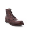 A brown leather lace-up ankle boot Spiker by Bed Stu isolated on a white background.