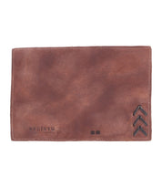 A brown leather Stardust wallet with an arrow on it, from the brand Bed Stu.