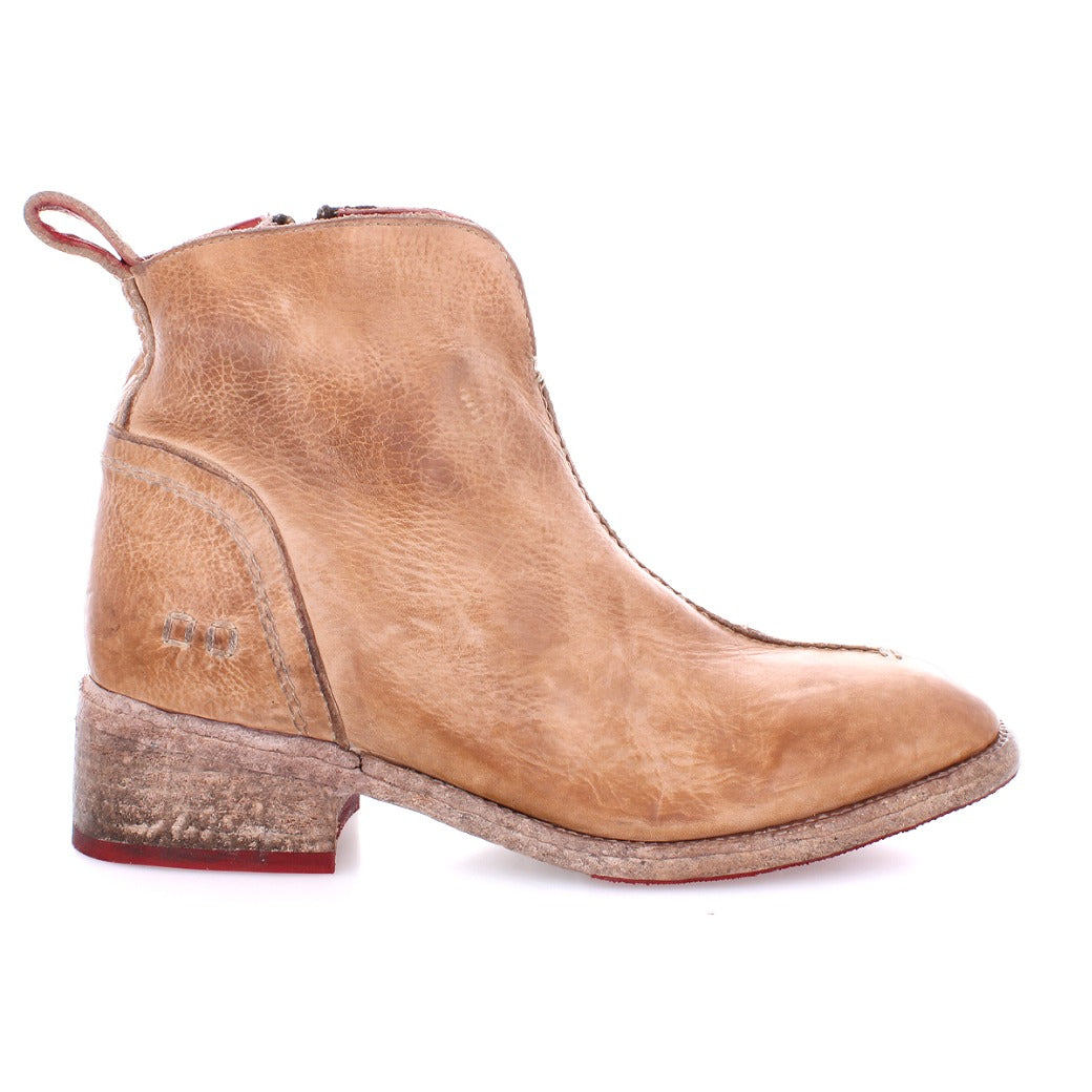 A Tabitha leather ankle boot with a red sole from Bed Stu.
