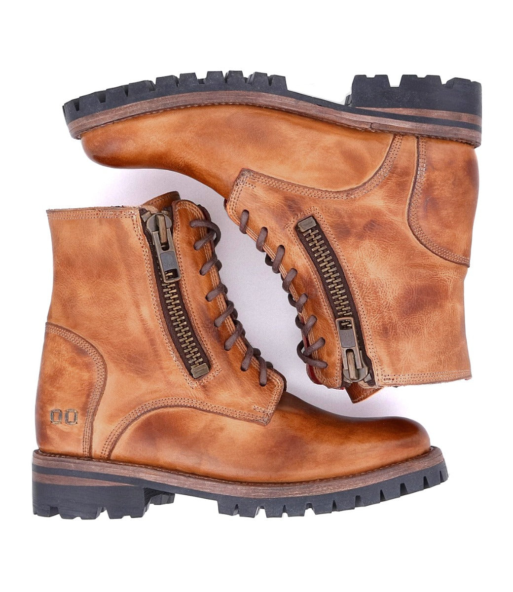 A pair of Tactic Trek brown leather boots with zippers by Bed Stu.