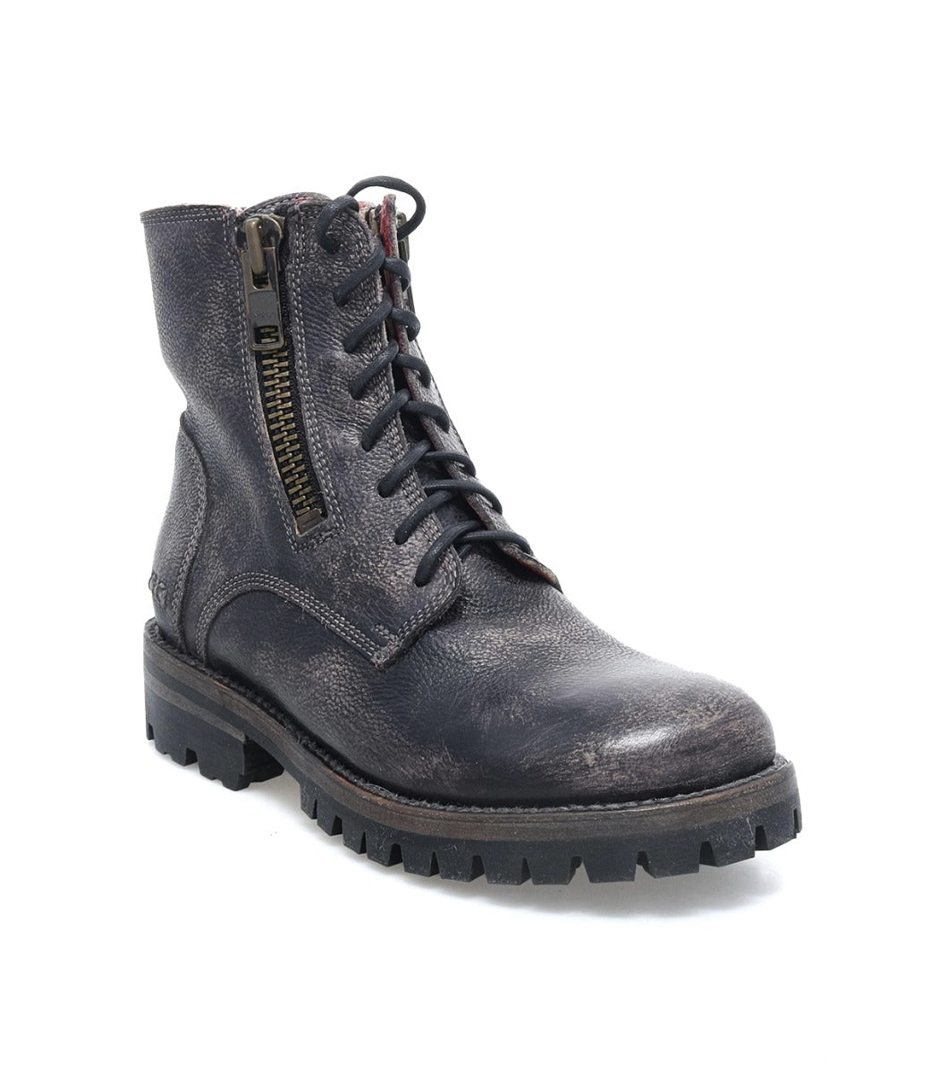 A men's black leather Tactic Trek boot with a zipper on the side by Bed Stu.