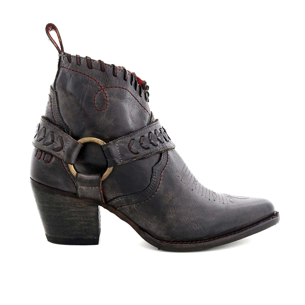 A women's grey cowboy boot with a buckle, the Tania by Bed Stu.