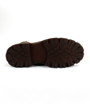 The Bed Stu Tempt boot features a brown sole with deep, rugged treads and a lightweight lug outsole, shown against a plain white background.