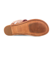 Sole of Yoli tan sandals by Bed Stu.