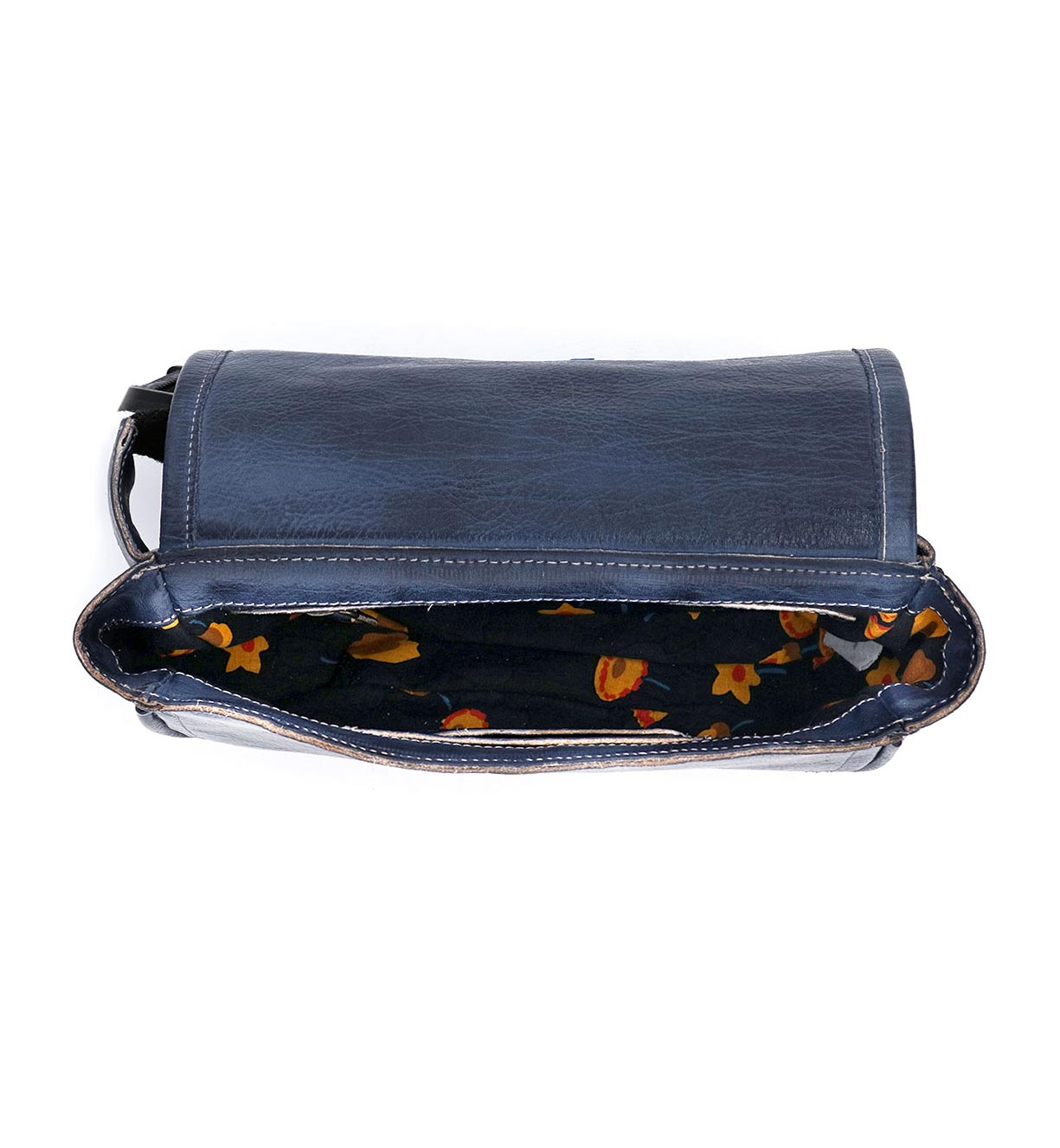 A Travers purse by Bed Stu, made of blue leather with a flower on it.