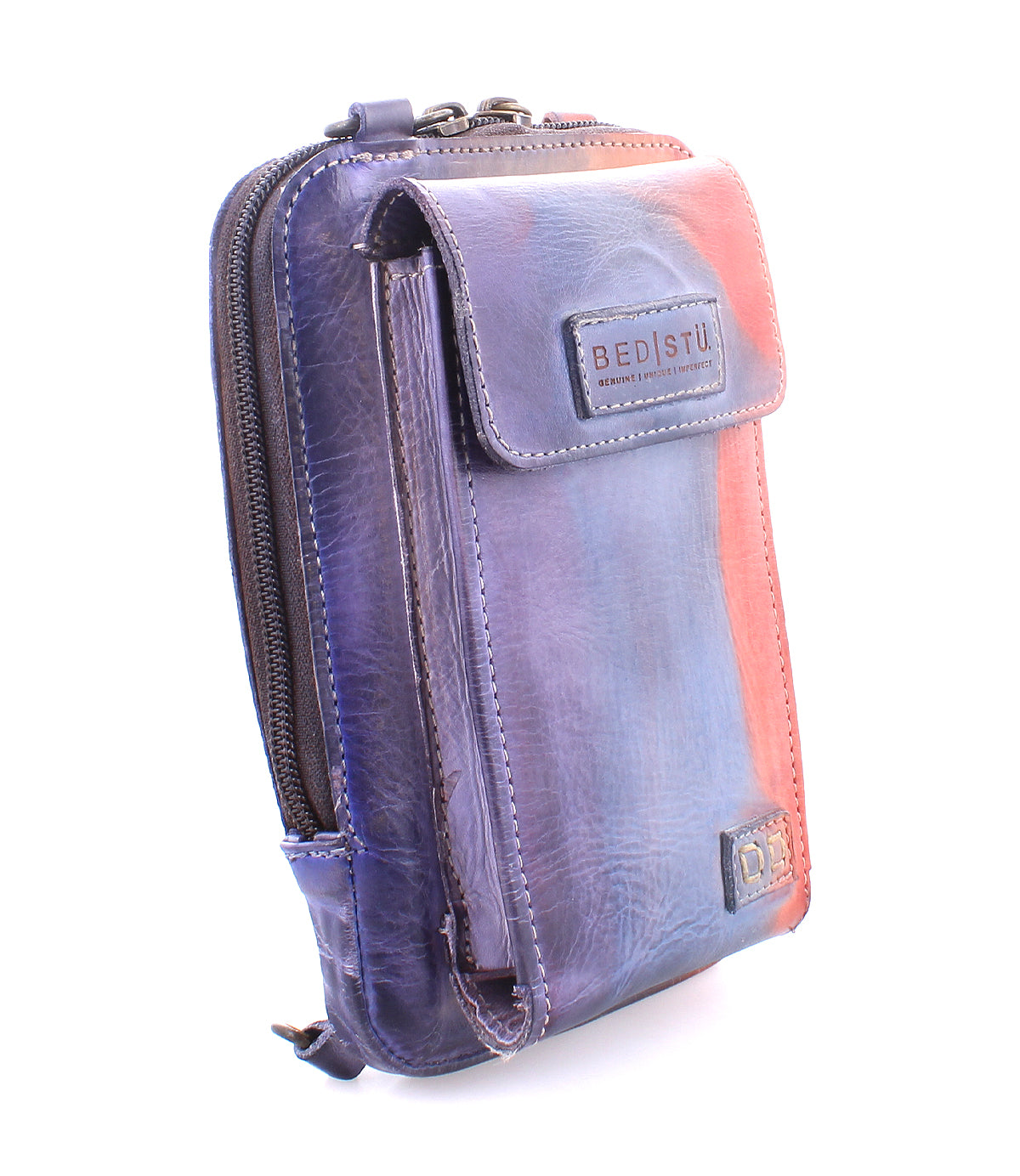 Premium Alelike crossbody bag with zipper and Bed Stu logo on flap, isolated on a white background.