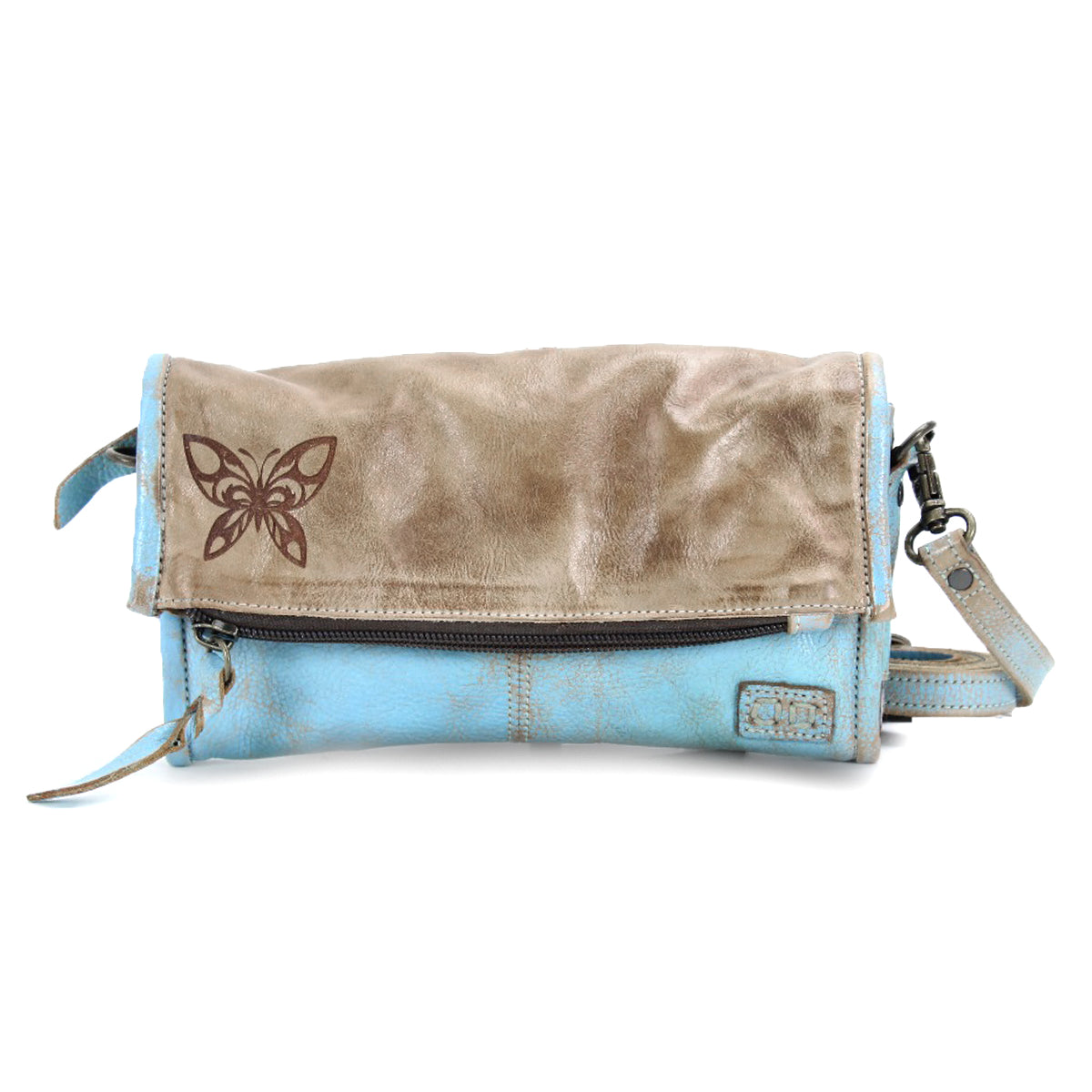 An Amina II crossbody bag by Bed Stu with a butterfly on it.