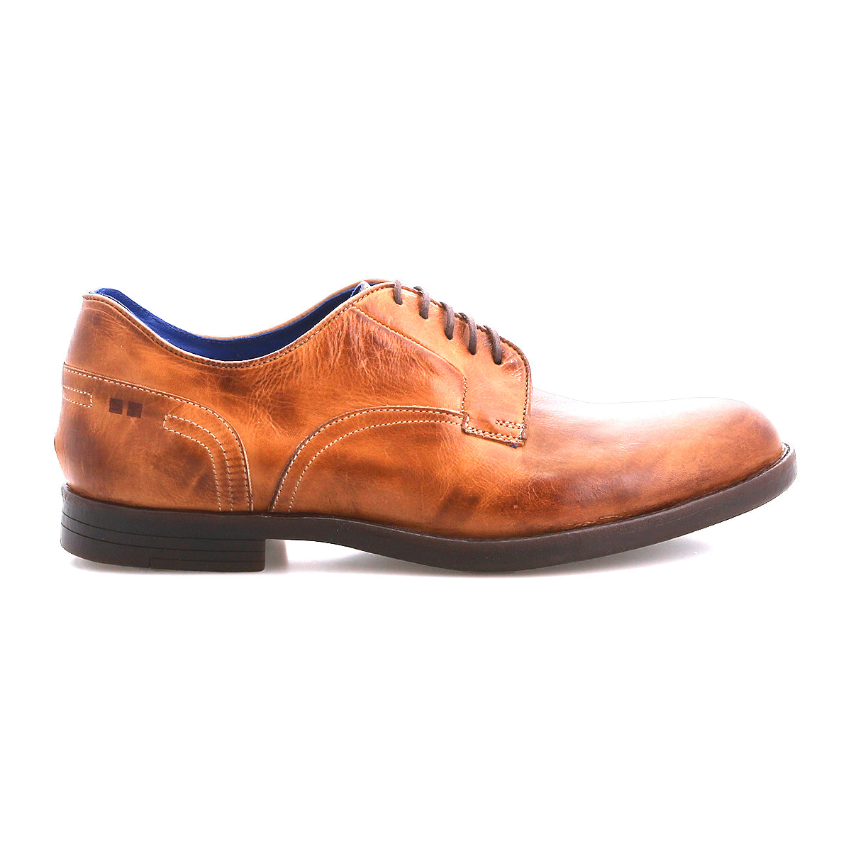 The Bed Stu Anchiano is a brown leather oxford lace-up dress shoe with a black sole and white stitching, shown in left side profile on a white background. Heritage craftsmanship ensures lasting quality and timeless style.