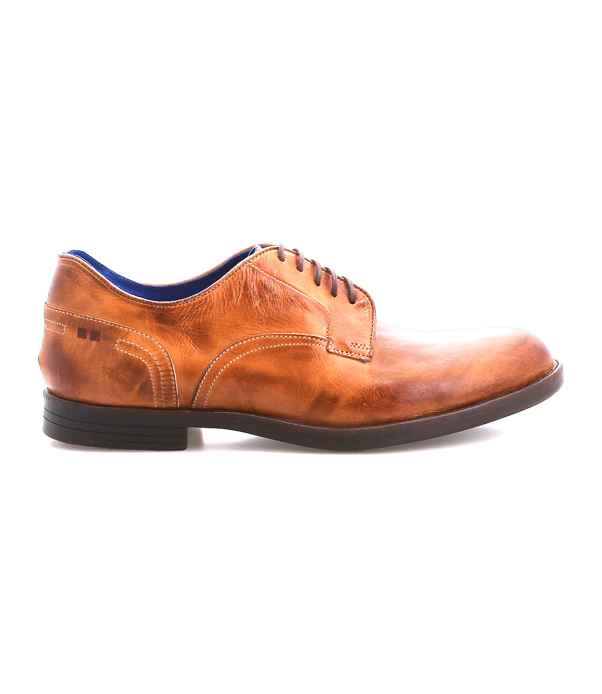 The Bed Stu Anchiano is a brown leather oxford lace-up dress shoe with a black sole and white stitching, shown in left side profile on a white background. Heritage craftsmanship ensures lasting quality and timeless style.