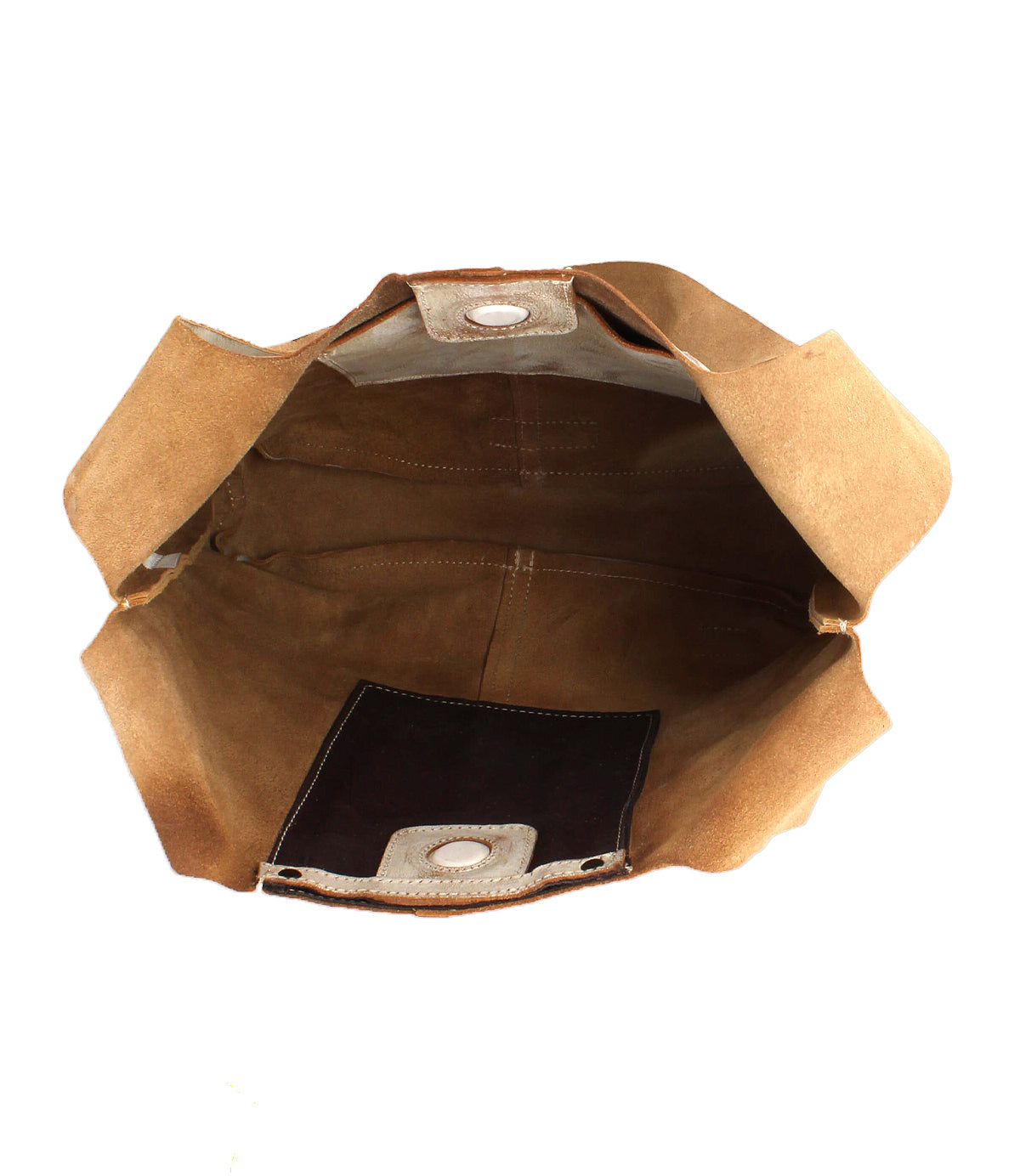 The Ariel Mid by Bed Stu is an artisanal brown suede leather bag, designed with an inner pocket and secure magnetic closure for easy everyday use.