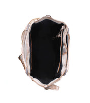 Top view of the Bed Stu Astana handbag, featuring an open beige design with a spacious black interior and multiple small pockets—ideal for everyday use.