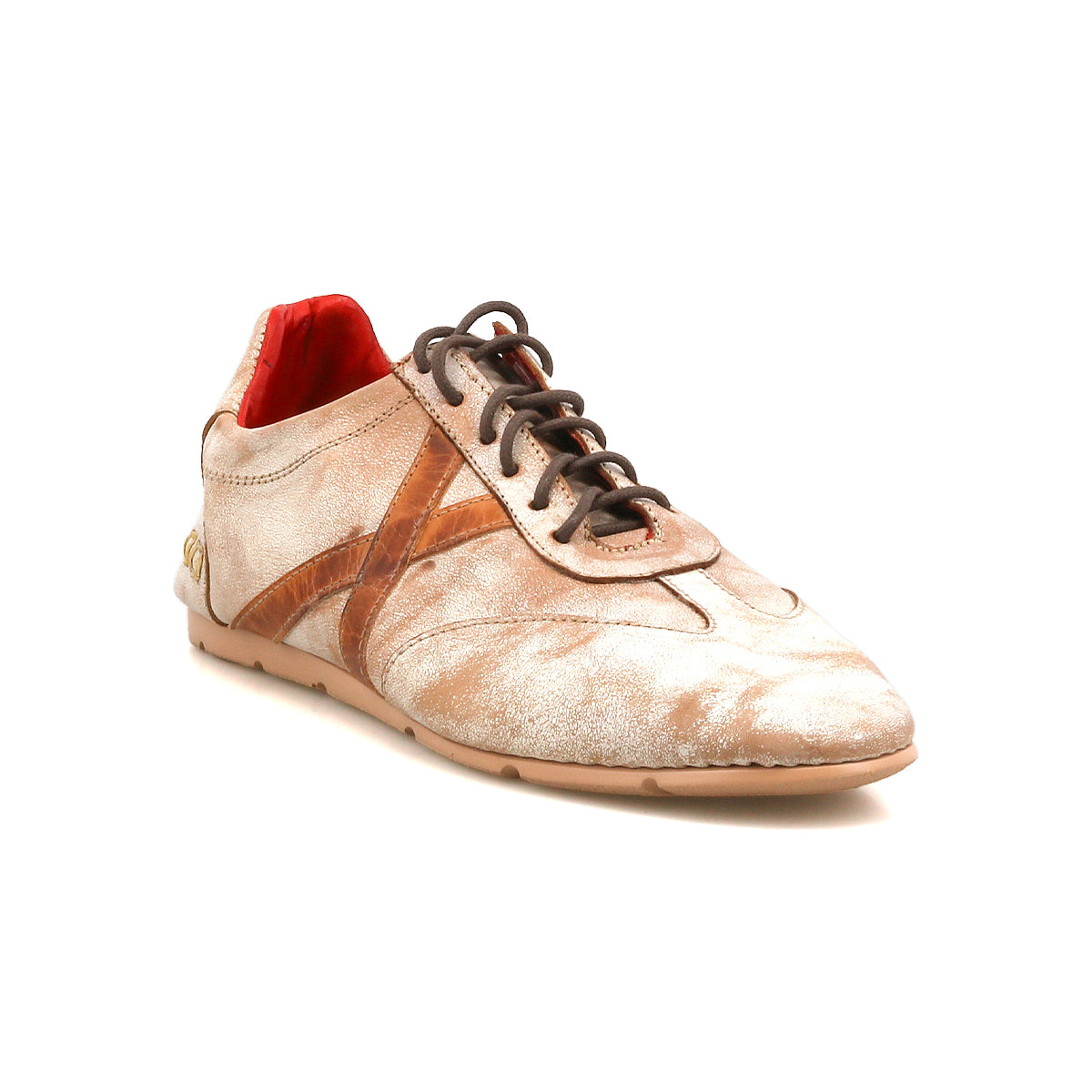 The Bed Stu Bingo II is a single beige and brown leather sneaker with a red interior, brown laces, and a slightly worn look. It features an XL EXTRALIGHT outsole and is shown on a white background.