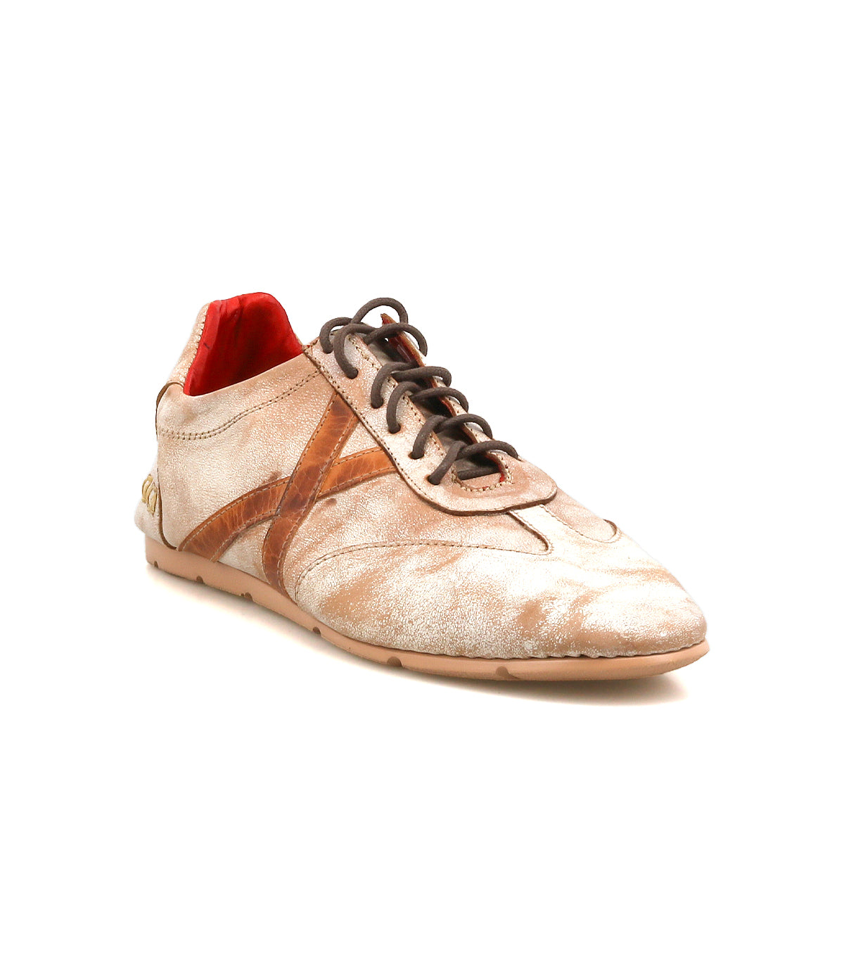 The Bed Stu Bingo II is a single beige and brown leather sneaker with a red interior, brown laces, and a slightly worn look. It features an XL EXTRALIGHT outsole and is shown on a white background.