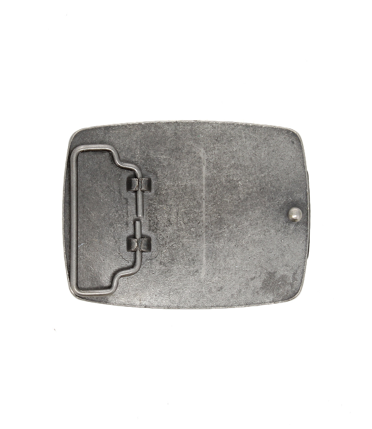 The Bed Stu Bear Buckle, a rectangular metallic western belt buckle with a simple hinge and clasp, is shown against a white background.