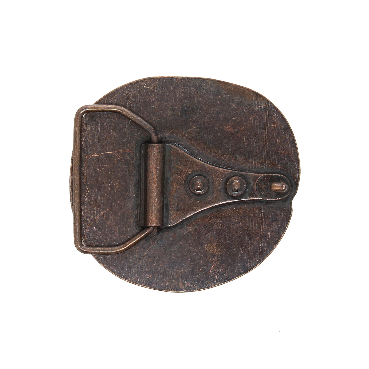 The Bed Stu Greek Cross features a round, oxidized metal buckle with a hinged clasp and three visible rivets, displayed on a white background for vintage charm.