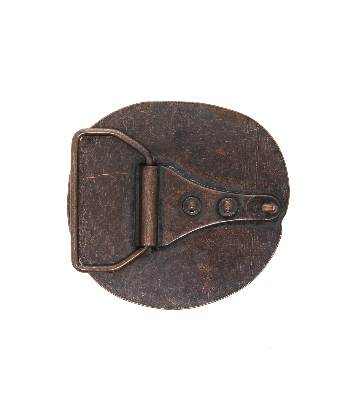 The Bed Stu Greek Cross features a round, oxidized metal buckle with a hinged clasp and three visible rivets, displayed on a white background for vintage charm.