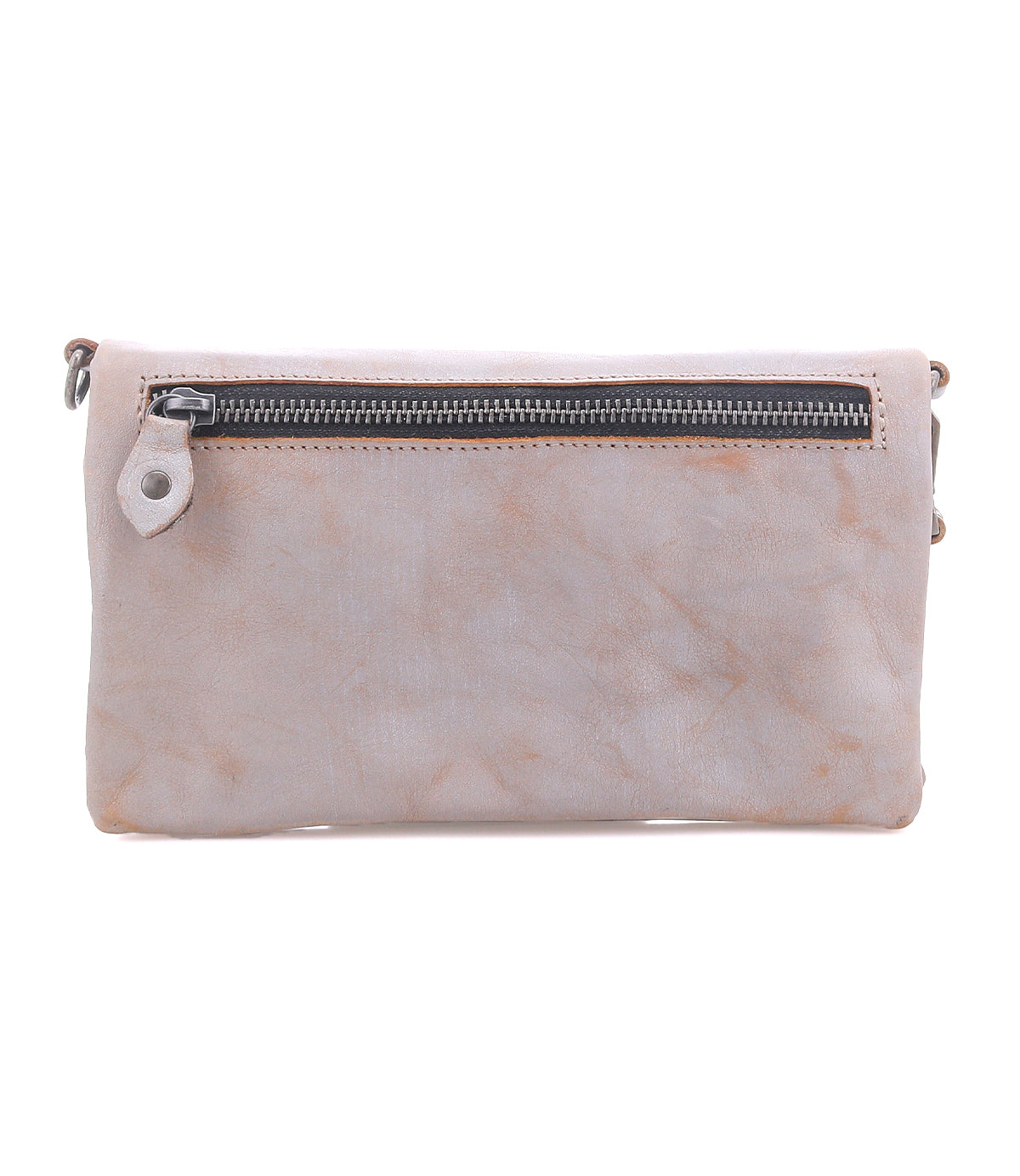 Bed|Stü Cadence rectangular light-colored full-grain leather clutch with a top zipper closure that converts into a crossbody wallet.