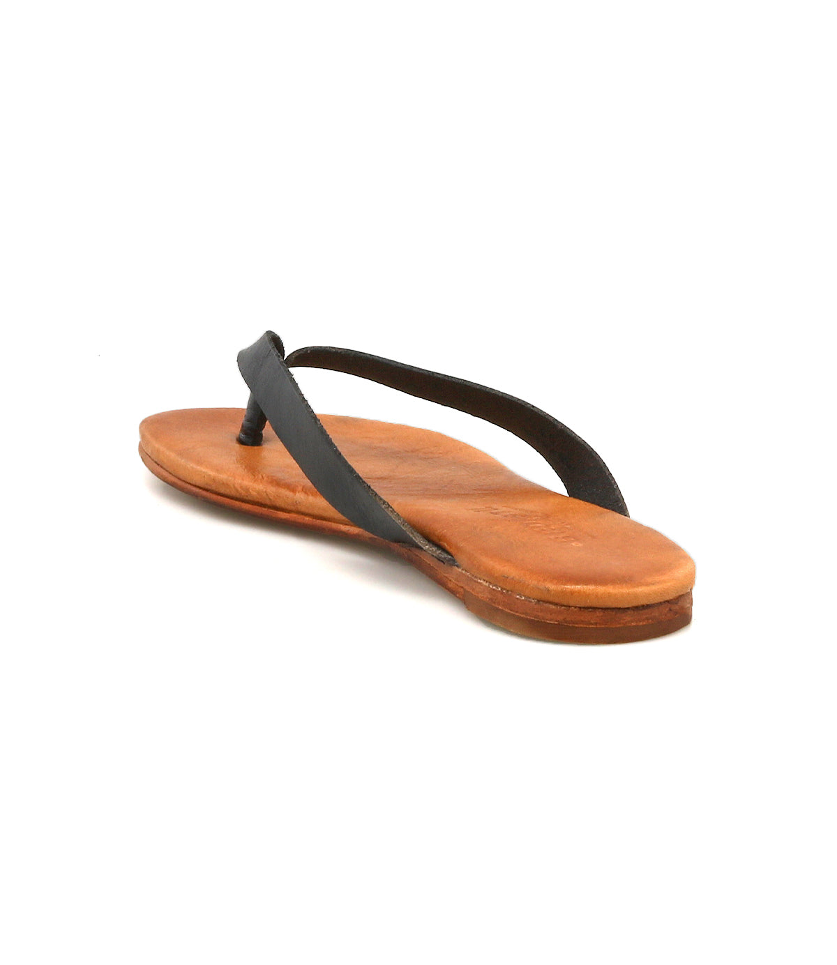 The Bed Stu Calma is a single lightweight sandal featuring a flat brown sole and black thong strap, shown from the back against a white background.