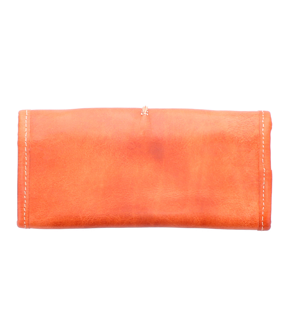 The Canton leather pouch by Bed Stu, featuring white stitching and a chic clutch design, provides ample space for essentials when viewed from the side.