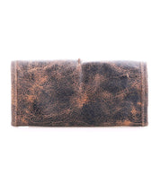 The Bed Stu Canton is a brown 2-in-1 leather wallet with a distressed texture and visible creases, shown against a white background.