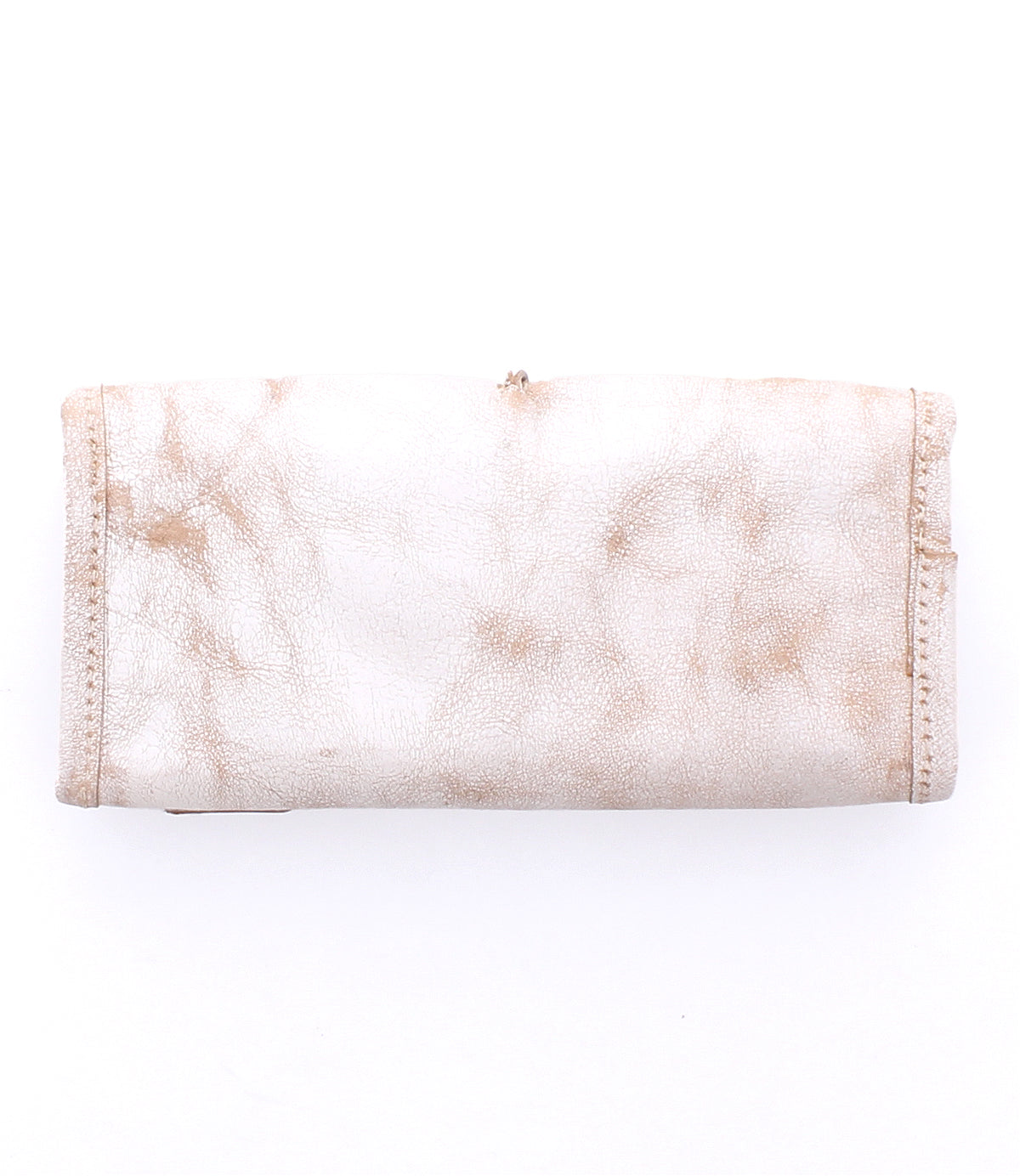 A scuffed, aged Canton wallet by Bed Stu has worn card slots and a weathered tan leather surface.
