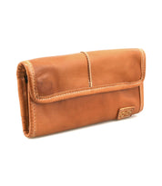The Bed Stu Canton is a compact brown leather wallet with visible stitching, folded closed and displayed on a white background.
