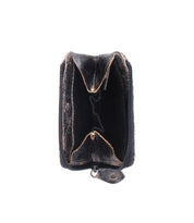 A worn, empty Bed Stu Carrie compact leather wallet with an open zip compartment, photographed against a white background.
