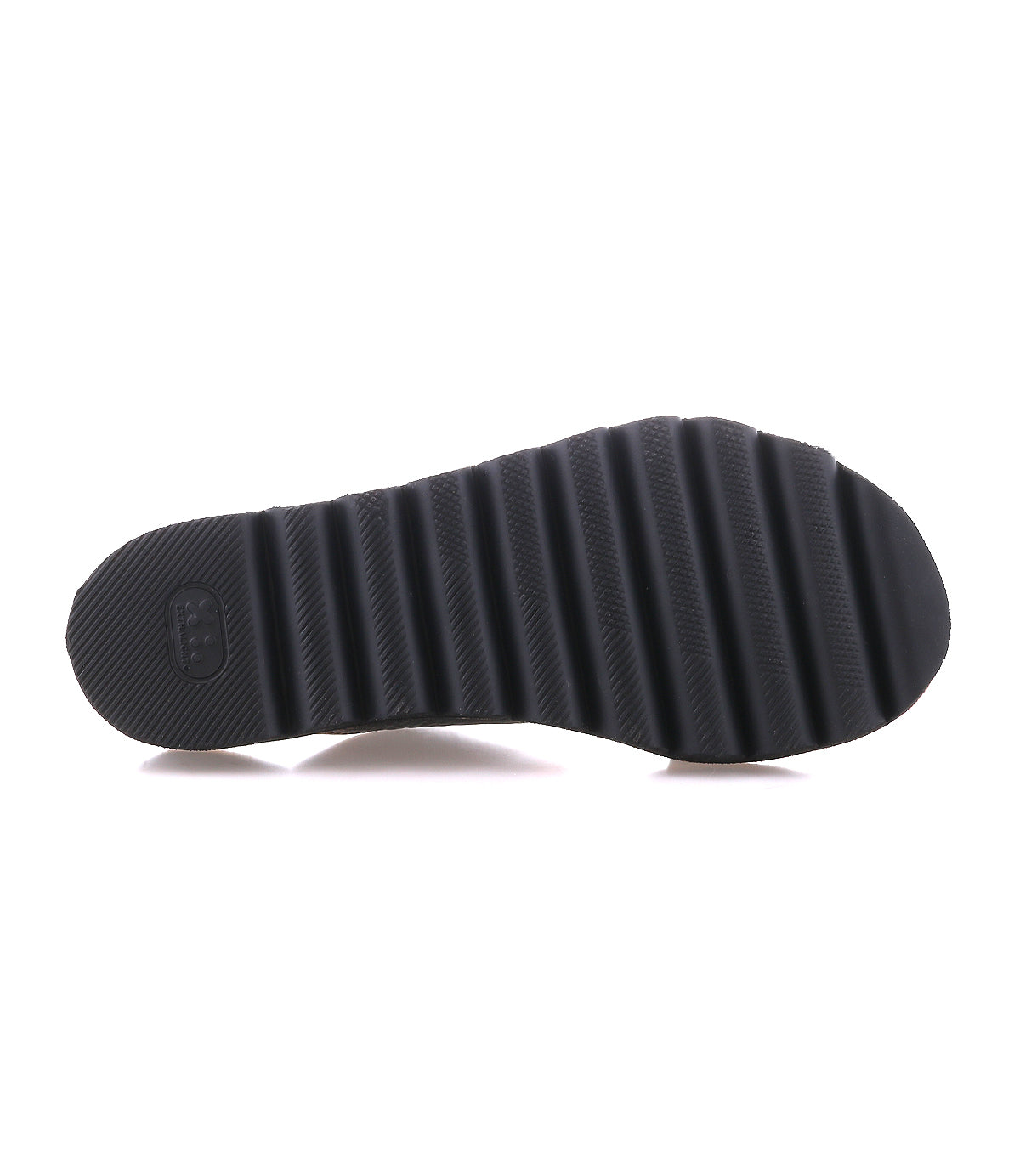 The Bed Stu Chow features a black rubber sole with chunky ridges and grooves for grip, alongside a cushioned footbed for comfort.