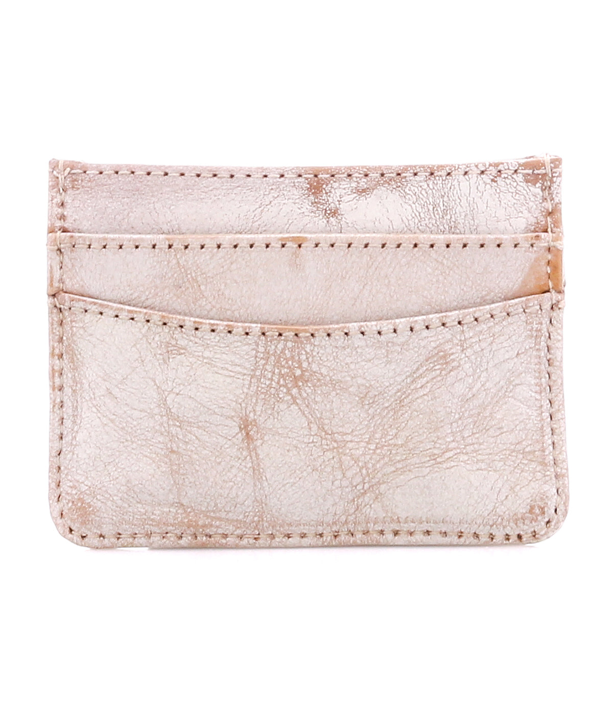 The Bed Stu Chuck is a light pink, textured leather slim wallet with two front slots, shown against a white background—ideal for effortless everyday carry.