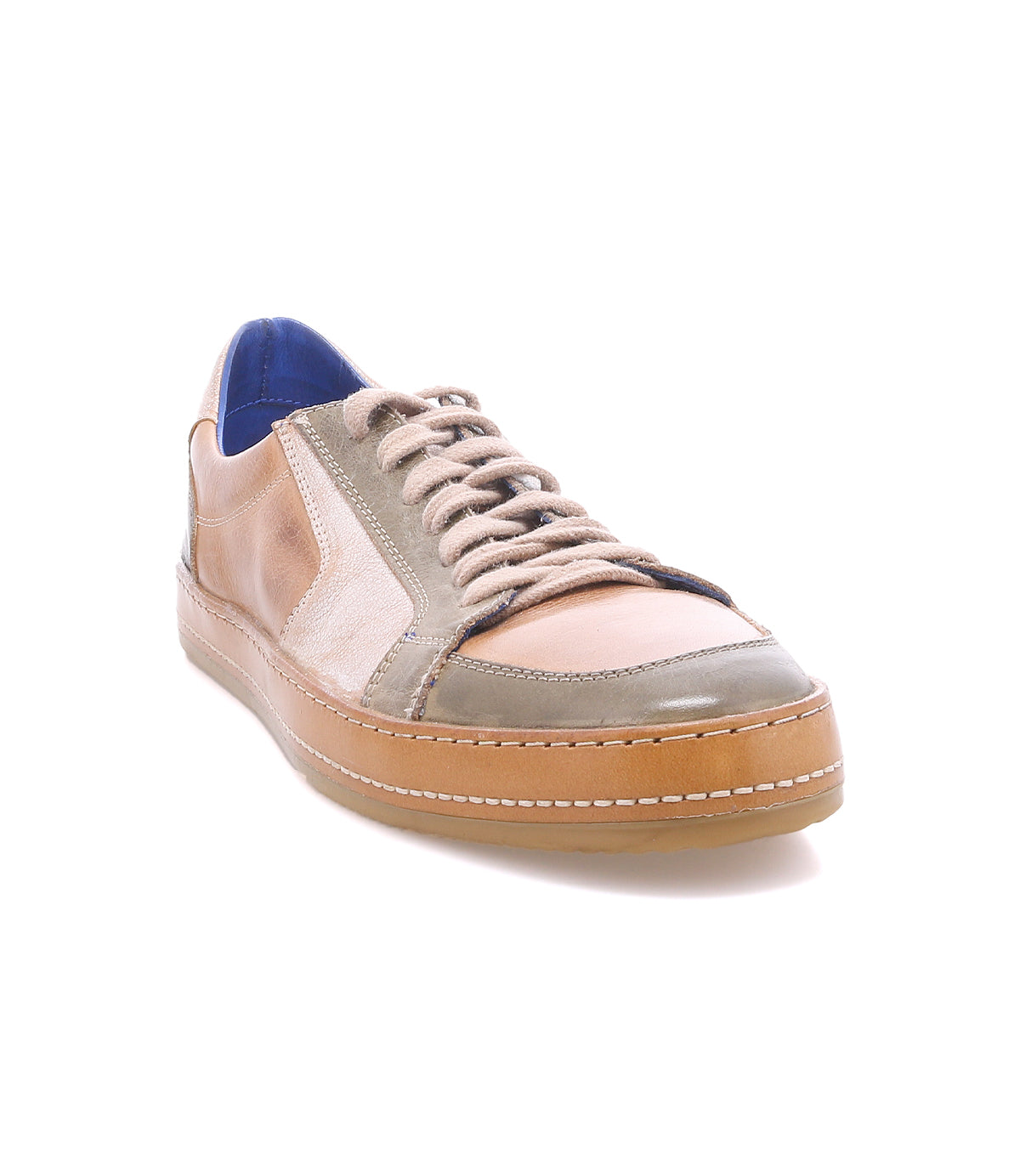 The Bed Stu Condor is a comfortable tan and brown leather sneaker with beige laces, white stitching, durable construction, and a gum sole, displayed on a white background.