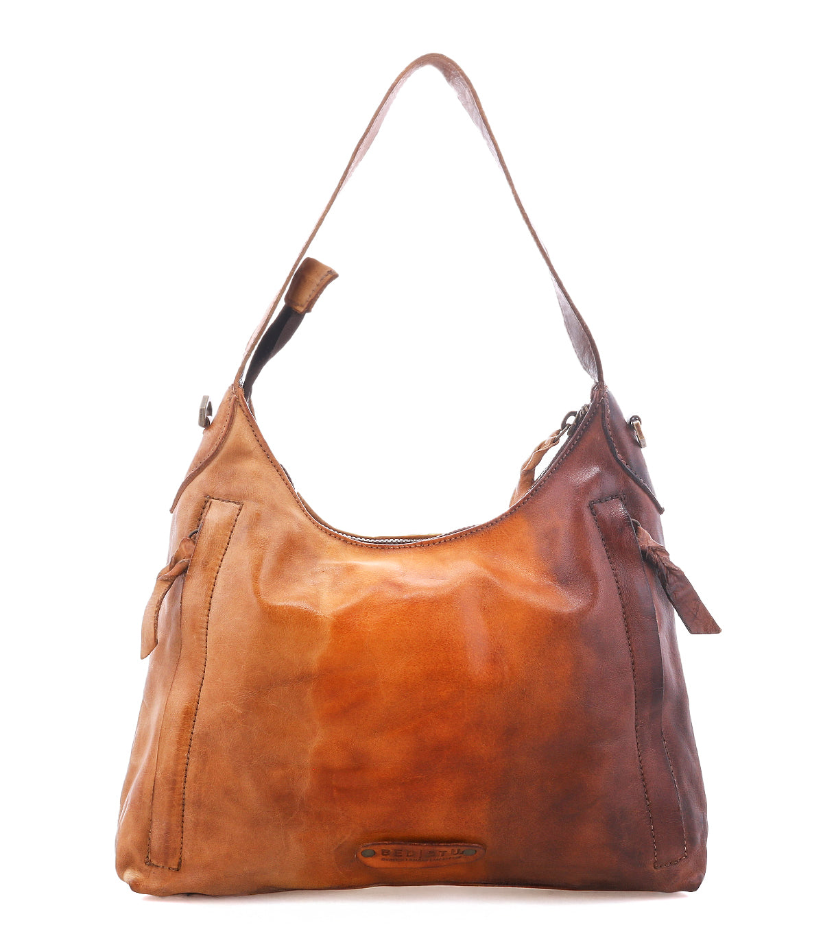 Bed|Stü Decatur LTC small hobo bag in full-grain leather with a shoulder strap, featuring a tan-to-brown gradient finish.