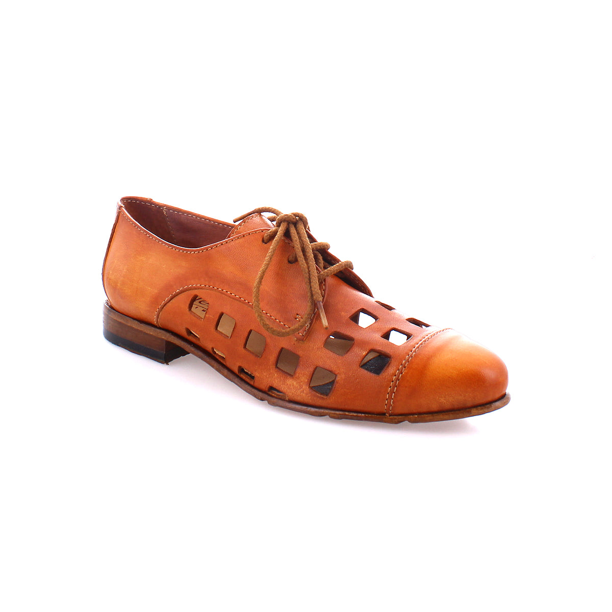 A Bed Stu Decoy, handcrafted in Italy, featuring playful lace-up derby style and bold square cutout designs on the sides and top.