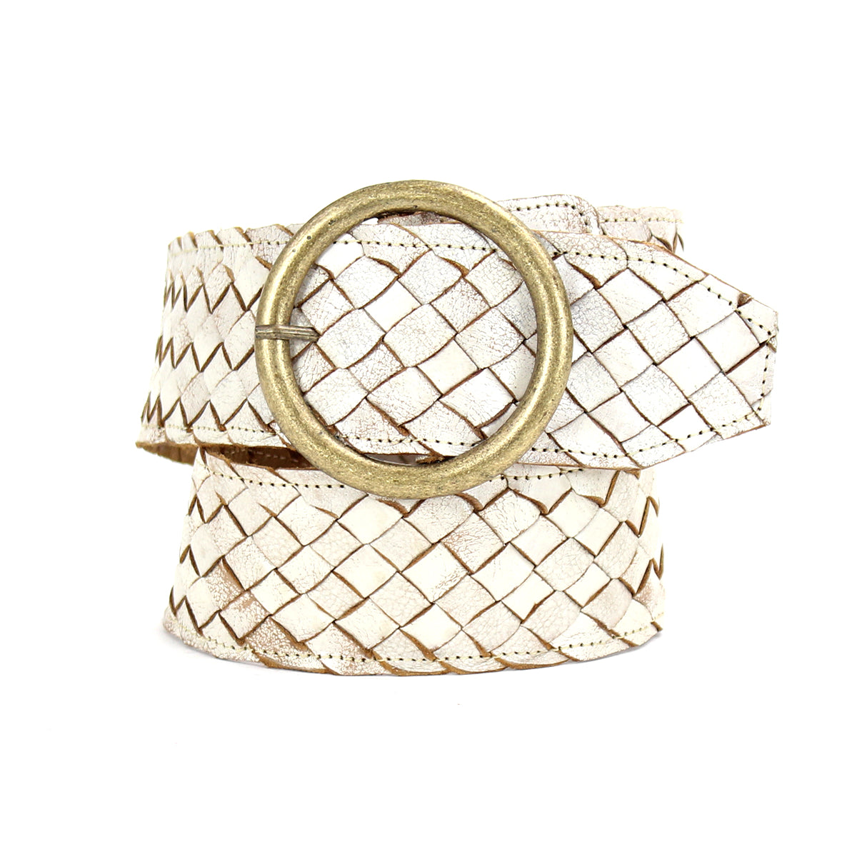 A white Dreamweaver braided belt with a vintage allure by Bed Stu.