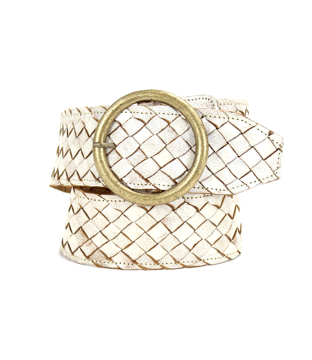 A white Dreamweaver braided belt with a vintage allure by Bed Stu.
