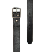 The Bed Stu Drifter belt in black leather, featuring a silver buckle, is shown laid flat to display both ends—a stylish accessory perfect for elevating your weekend look.