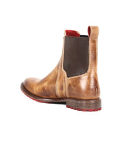 The Ethic by Bed Stu is a brown Chelsea boot featuring a red Vibram sole.