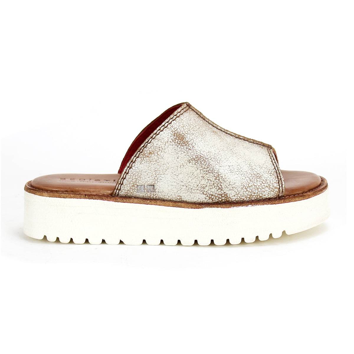 A stylish and comfortable Fairlee II leather slide sandal from Bed Stu, in white and brown.